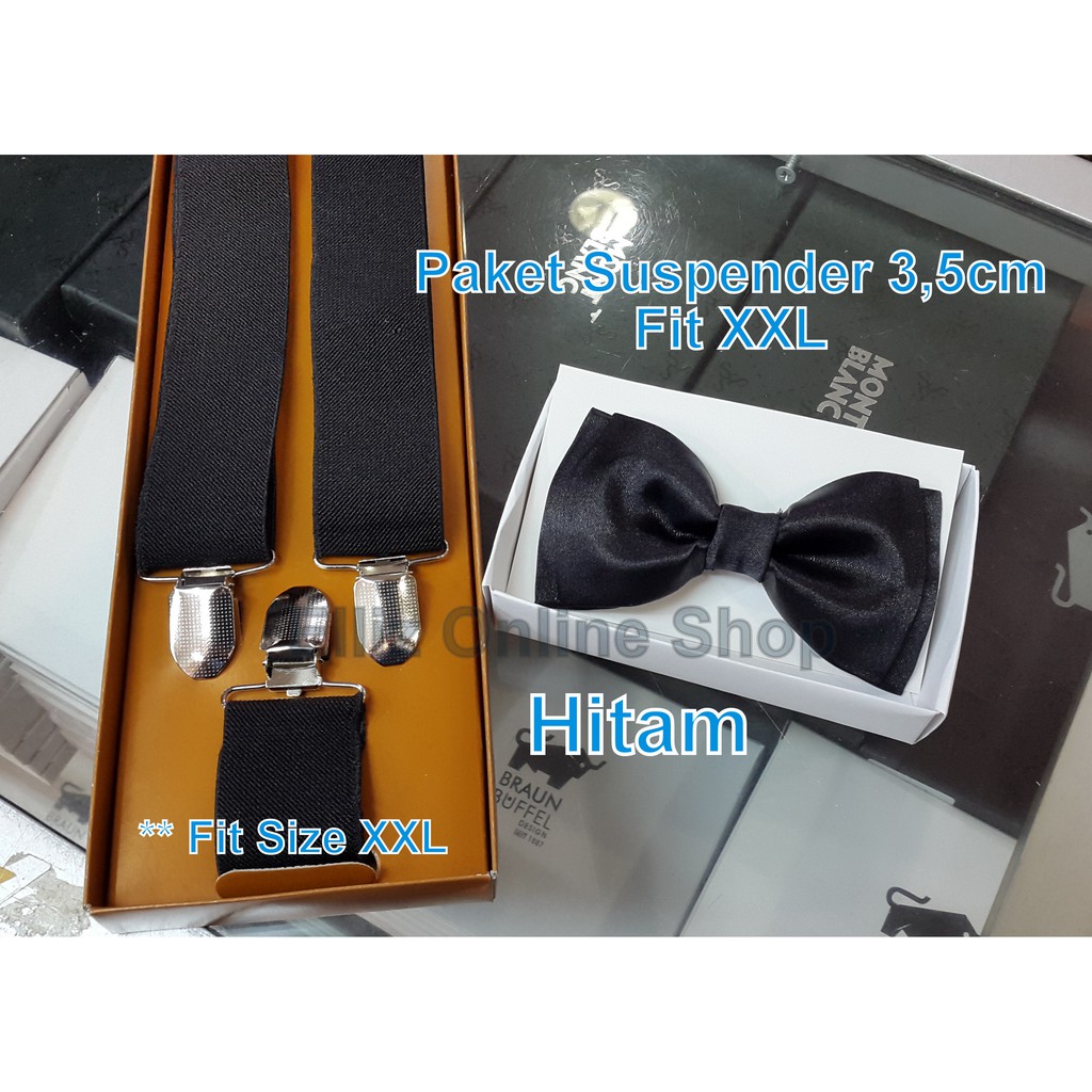 Paket Suspender/Bretel/Tali Jojon 3,5 cm + Dasi Kupu Dewasa XXL