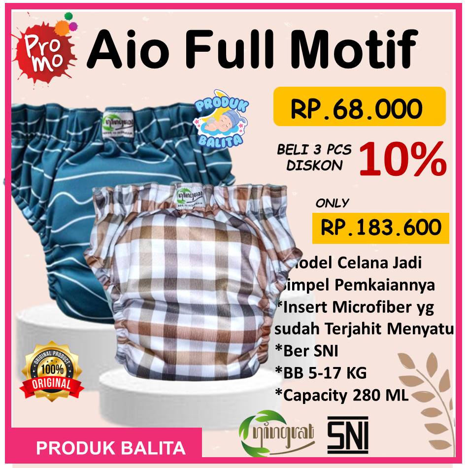 Popok Clodi Cuci Ulang Nadnad Reguler Full Motif BB 5-17Kg Pempers Kain Murah Terlaris