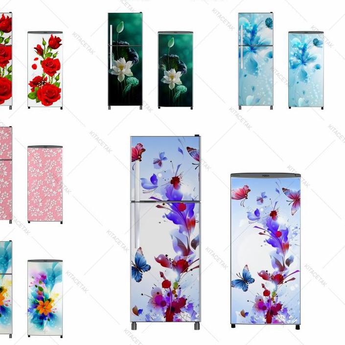✫ Stiker Kulkas Sticker Wallpaper Kulkas 1 dan 2 Pintu Motif Bunga Shabby ✧