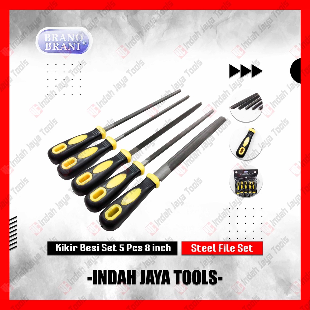 BRANO Kikir Besi 8 Inch Set 5 Pcs 1 Set Kotak Segitiga Alat Asah Besi