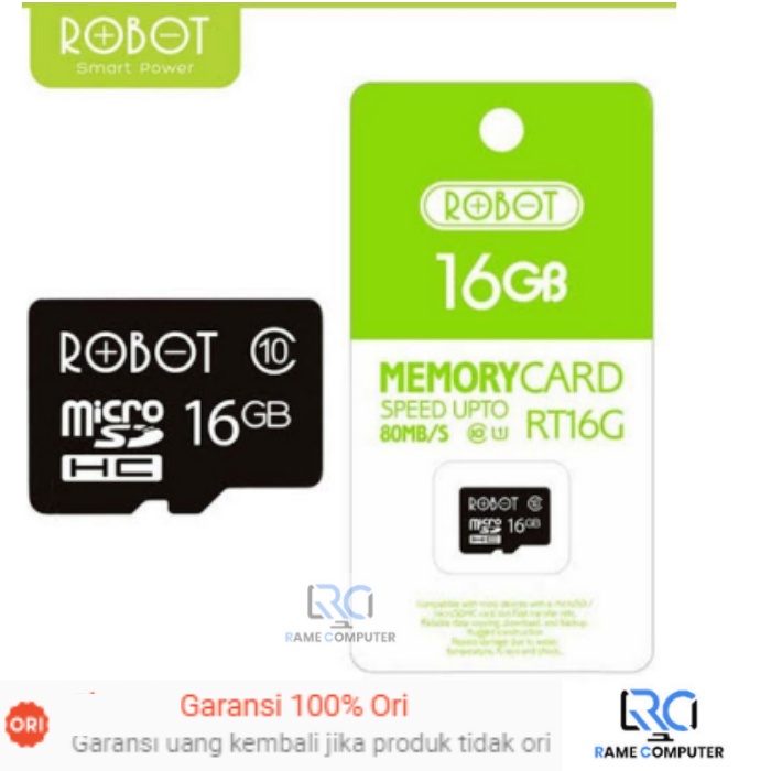 Memory Card Micro SD Class 10 80mb/s Robot 16gb Packing Garansi Resmi