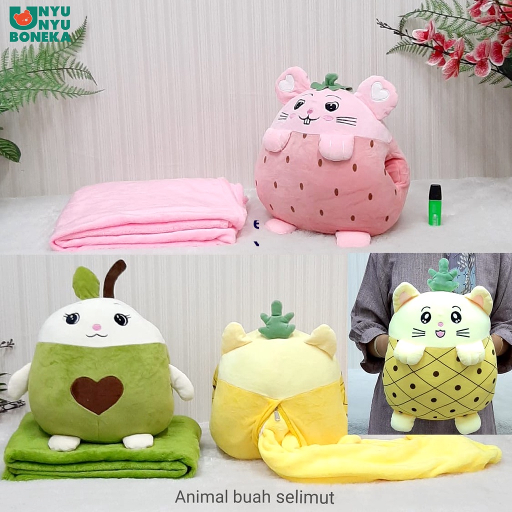 Boneka Bantal Selimut Buah Apel Strawberry Nanas Balmut 3 in 1