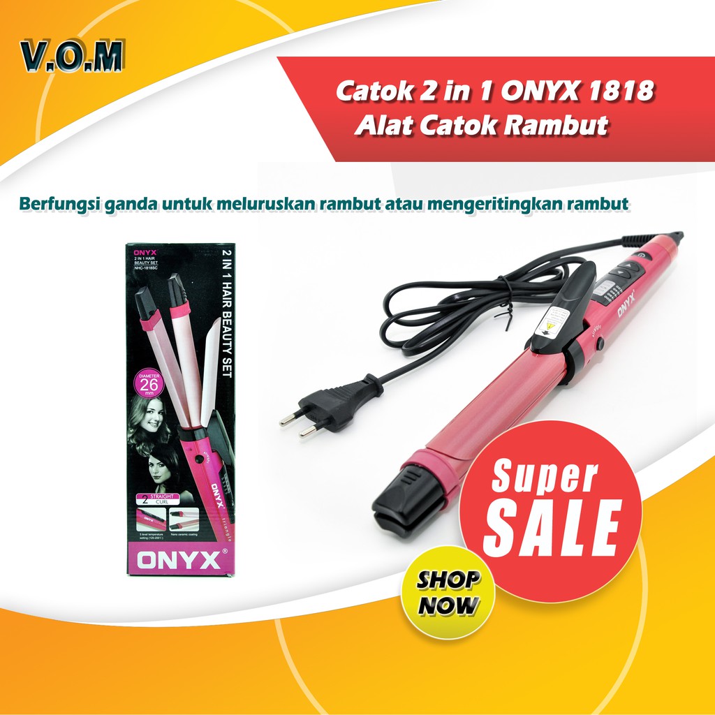 VOM Catok 2 in 1 ONYX 1818 Alat Catok Rambut Lurus &amp; Curly - 264