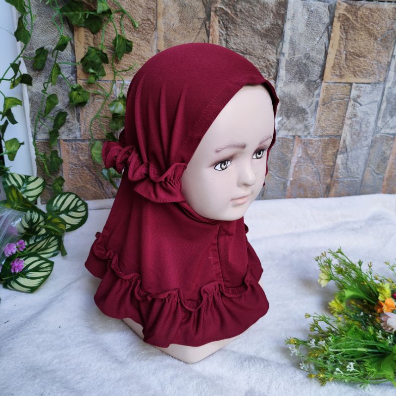 Jilbab baby anak lucu unyu premium 3 4 5 6 7 8 9 bulan 1 2 tahun hijab lucu bahan jersey ( jilbab rempel momo baby )