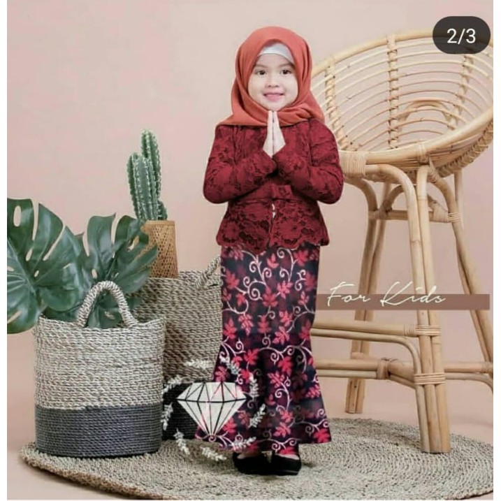 untuk anak 3sd12 tahun kebaya set shireen brukat batik 5 ukuran M sd 3XL 8 warna