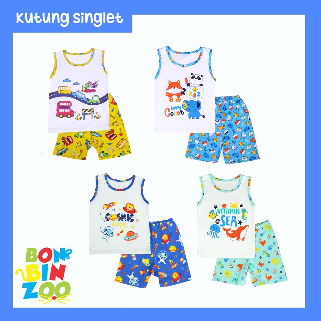 [Size 0-12m] Bonbinzoo Setelan Singlet Kutung Motif Anak Laki - Laki dan Perempuan