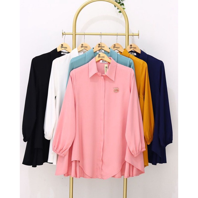 top cewek original by Diana fashion bahan rayon uniqlo kemeja blouse wanita warna polos cewe casual