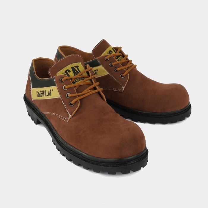 COD!!! Sepatu Safety Pria CAT SBY Pendek Boots Ujung Besi Kerja Proyek Lapangan Gunung - COKLAT