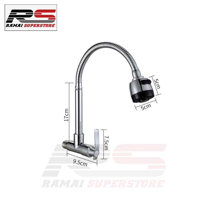 Keran Angsa Fleksibel Kepala Besar Kran Cuci Piring Sink Stainless
