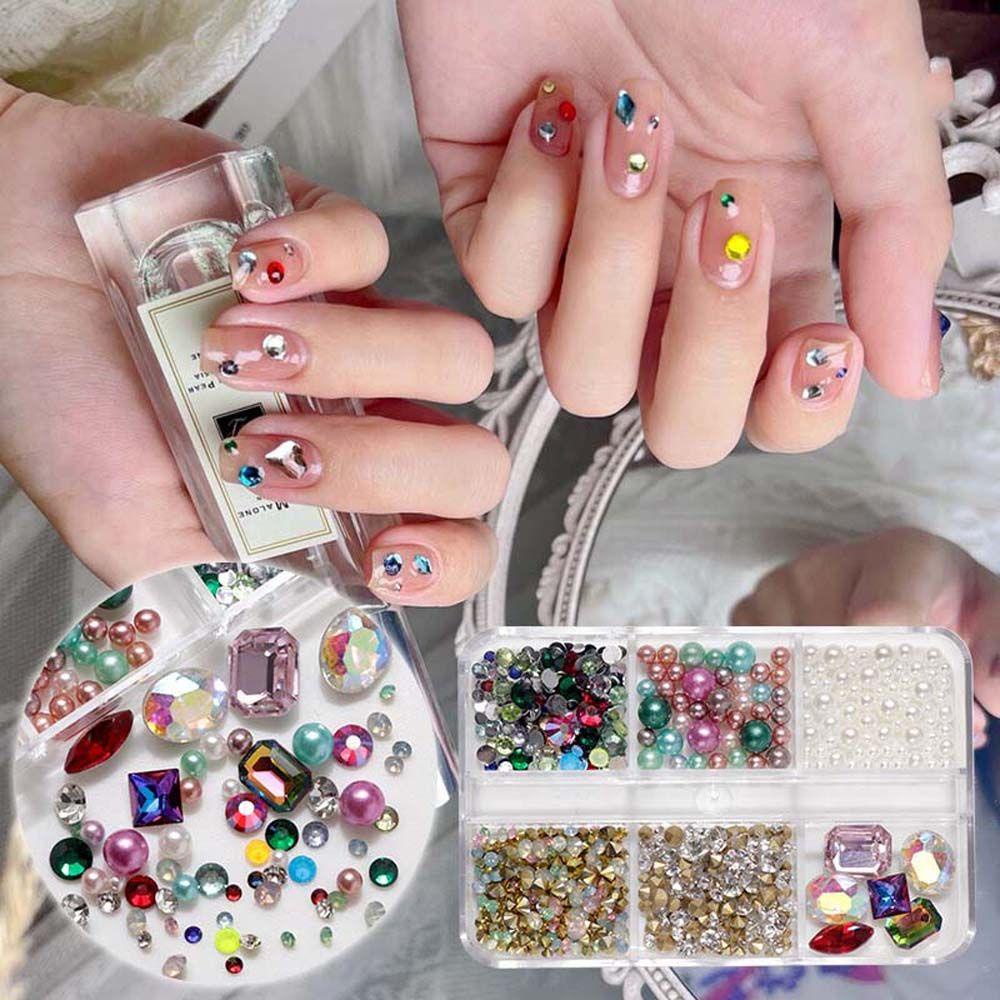 Needway Dekorasi Nail Art 3D Tips Kuku Halus Manikur Aksesoris Datar Bawah Berbentuk Perhiasan Kuku Kristal Hiasan Kuku