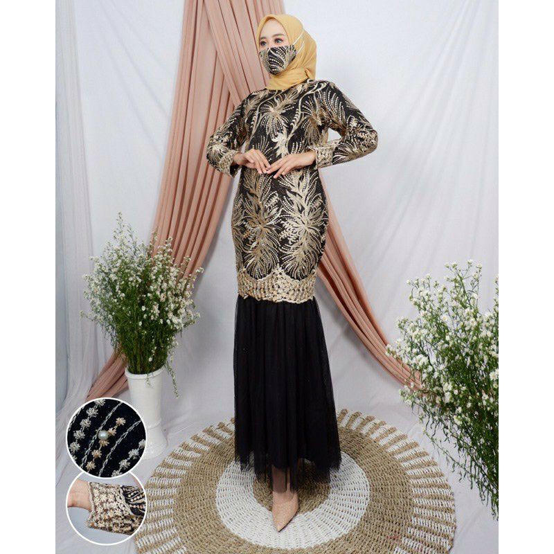 New Motif Gamis Tutu Duyung / Gamis Tile Mutiara / Gamis Tutu Slim Original / Gamis Hitam Premium