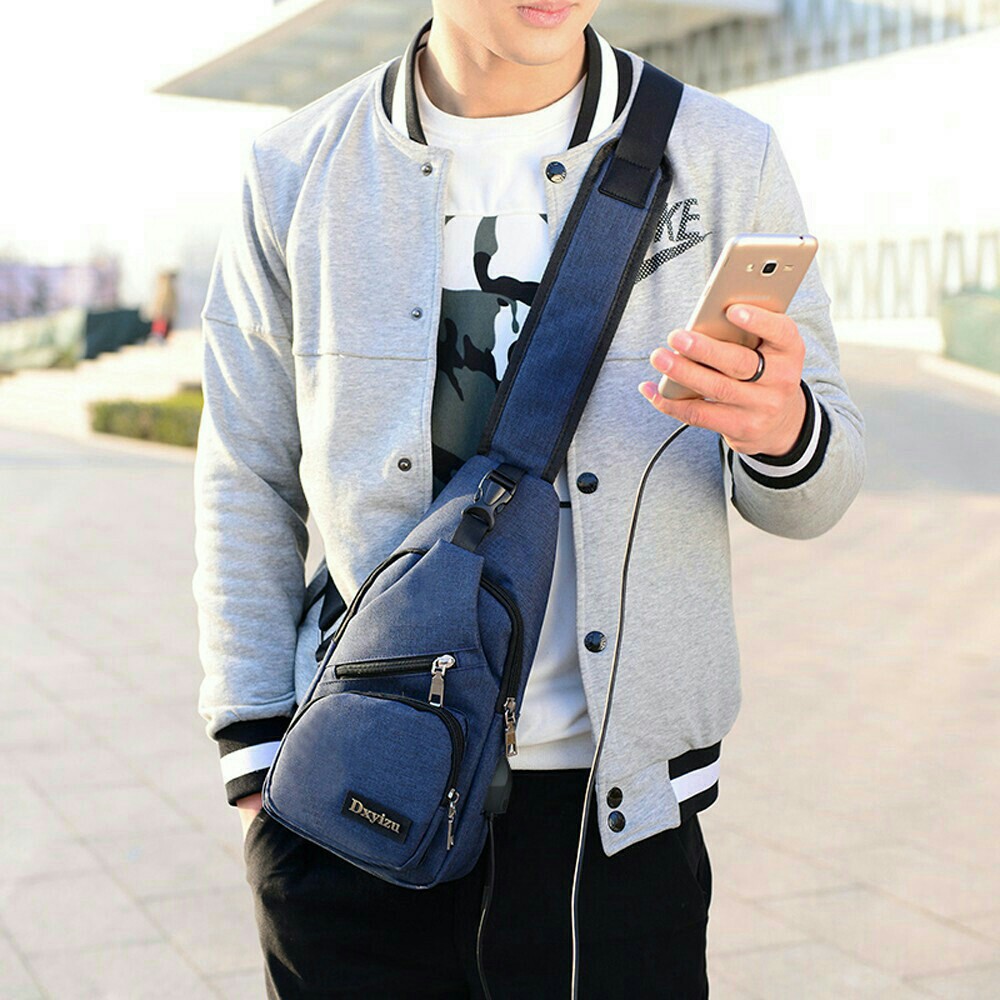 PROMO ❤️GTB❤️ P005 TAS USB Selempang Pria Slempang Sling Shoulder Bag Back Pack Travel Import Batam