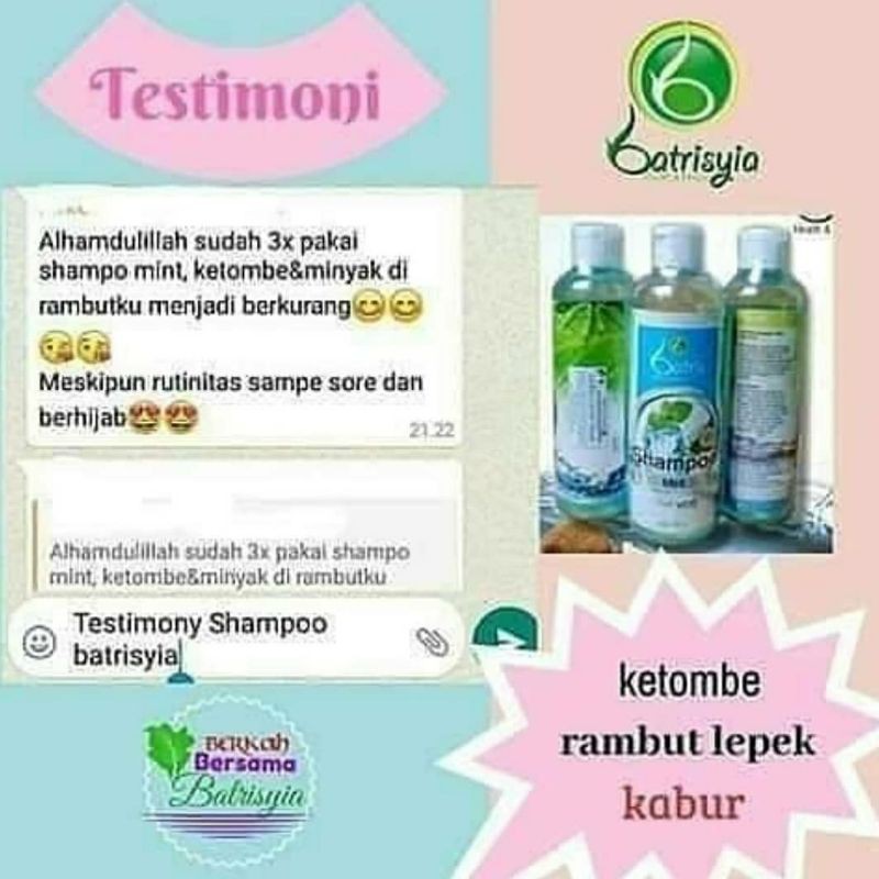 SHAMPO ANTI KETOMBE AMPUH/PENGHILANG KETOMBE AMPUH/ SHAMPO KETOMBE/SHAMPO MINT BATRISYIA HERBAL