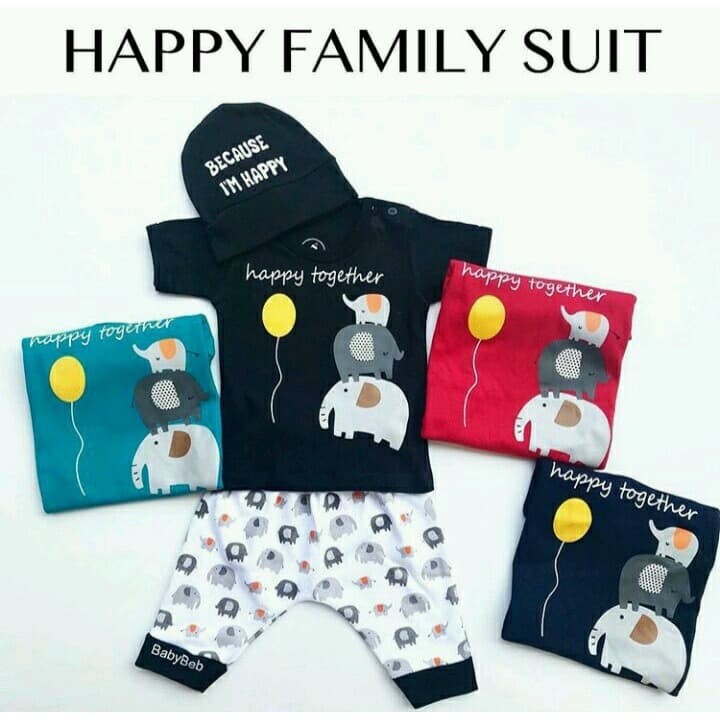 Setelan Baju Bayi Laki Laki Cowok Setelan Baju Anak Bayi Lucu Newborn Happy Family Tosca Murah