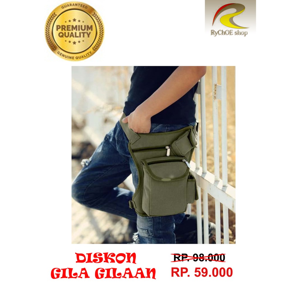 FLASHSALE - TAS KANVAS PAHA PRIA TACTICAL MULTIFUNGSI WARNA HIJAU TUA