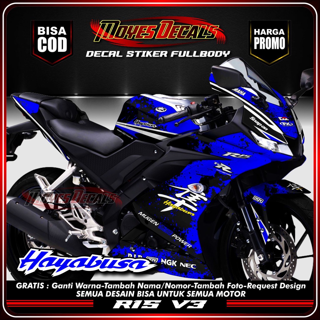 Stiker Decal Variasi Motor R15 V3 Full Body Hayabusa biru Decal Yamaha R15 V3 Fullbody