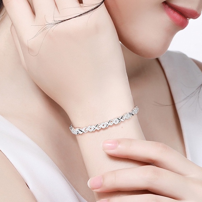 SANGCAKRA COD - Gelang Titaniun Perak Diamond Titanium Premium Lapis 18K Anti Karat Berlian Korea Gelang Serut Adjustable SIMPLE Bracelet Korea Fashion Cakar Sederhana Berlian Diamond Wanita Cewek Remaja -GT9