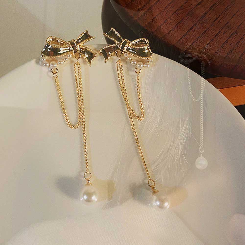 Anting Tusuk Silver 925 Wanita Desain Pita Rumbai Hias Zircon Mutiara Gaya Korea Untuk Musim Panas