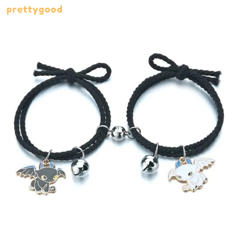 2 Pcs Fashion Magnet Gelang Hitam Dan Putih Toothless Beberapa Gelang Wanita Pria Pasangan Hadiah Perhiasan Aksesoris - PD