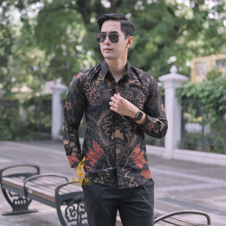 Promo Prabowo Kemeja Batik Pria Lengan Panjang Slimfit Katun Printing Hem Baju Atasan Kantor Modern 530jr89hnyej9Dx