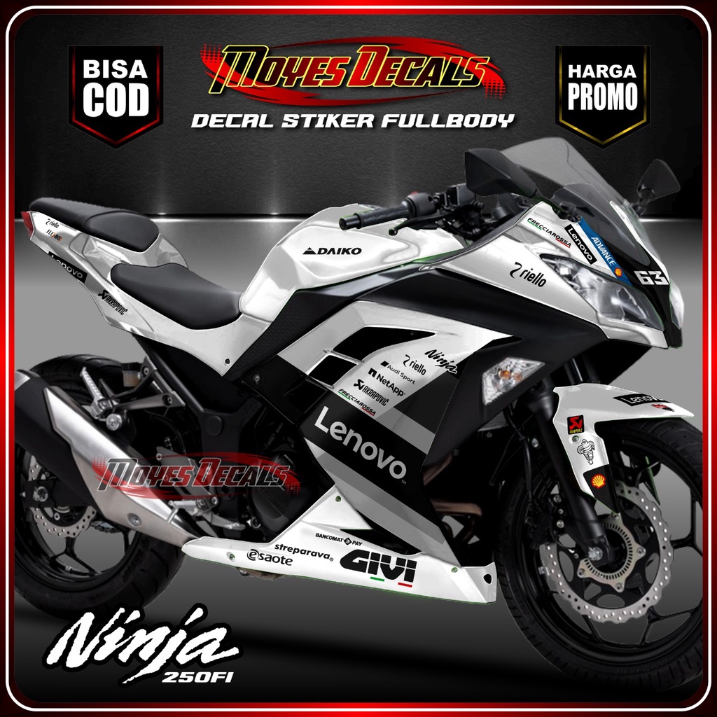 Decal Stiker Ninja 250 FI - Motif Ducati White Racing Color