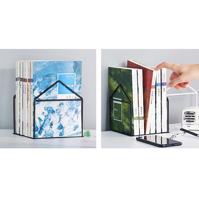 

[KODE H6LO8] Pembatas Buku Besi (Anti Karat) / Sekat Buku / House Bookshelf