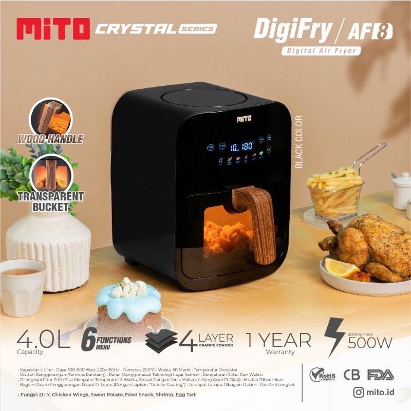 Mito DigiFry af8 Crystal Series 4liter wadah tembus pandang air fryer mito af airfryer