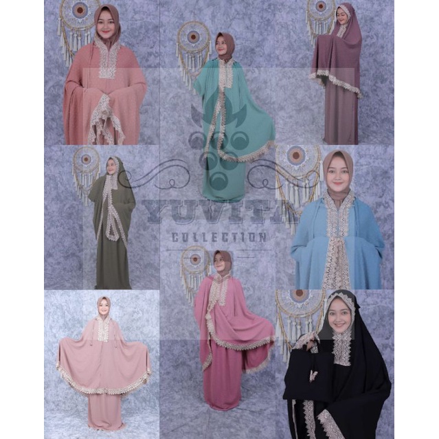 Mukena Dewasa 2 in 1 Rayon Viscose Crinkle Airflow URAGIRI Original | Mukena Katun Motif Dots Kringk