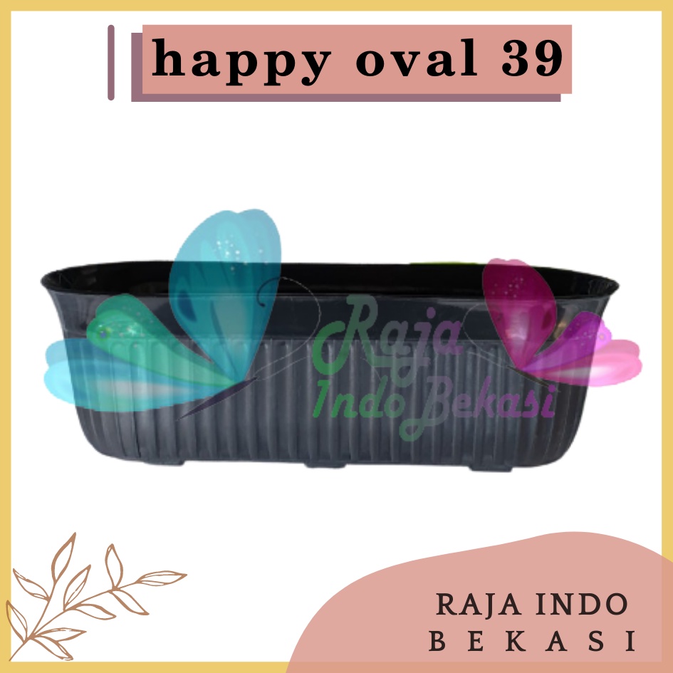 Pot Bunga Happy Oval 39 Putih Hitam - Pot Bunga Putih Tanaman Hias Aglonema Bunga Keladi Bukan Pot Tawon