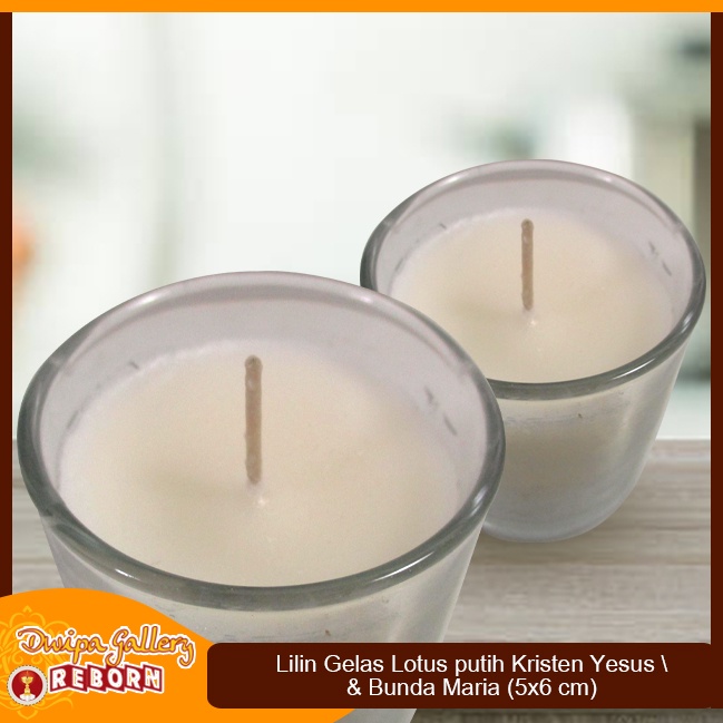 Lilin Ibadah Doa Rohani Gelas Yesus Maria Putih Lotus (5x6 cm)