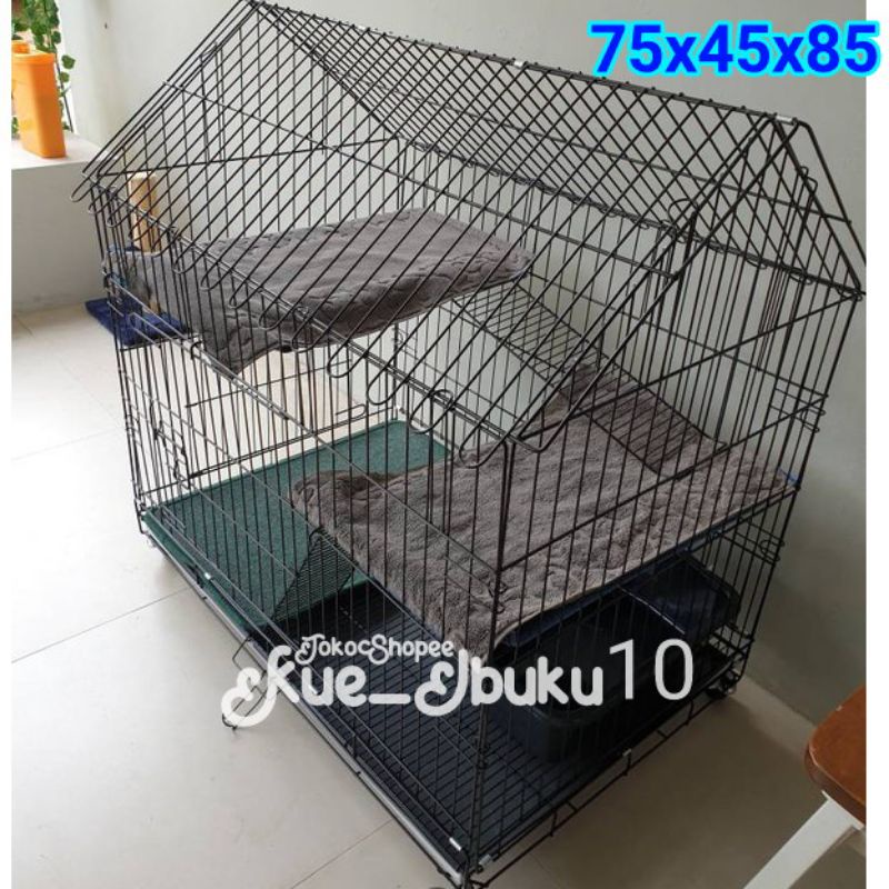 KANDANG KUCING 2 TINGKAT SIZE XL Kandang Kucing Besi Lipat Xl Atap Rumah 2 Tingkat  Hamster Anjing Kelinci Burung Tupai Bajing Musang Marmut Iguana Hewan Peliharaan