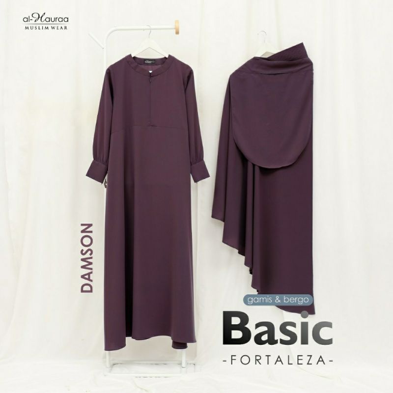 gamis basic dan bergo fortaleza by alhauraa damson