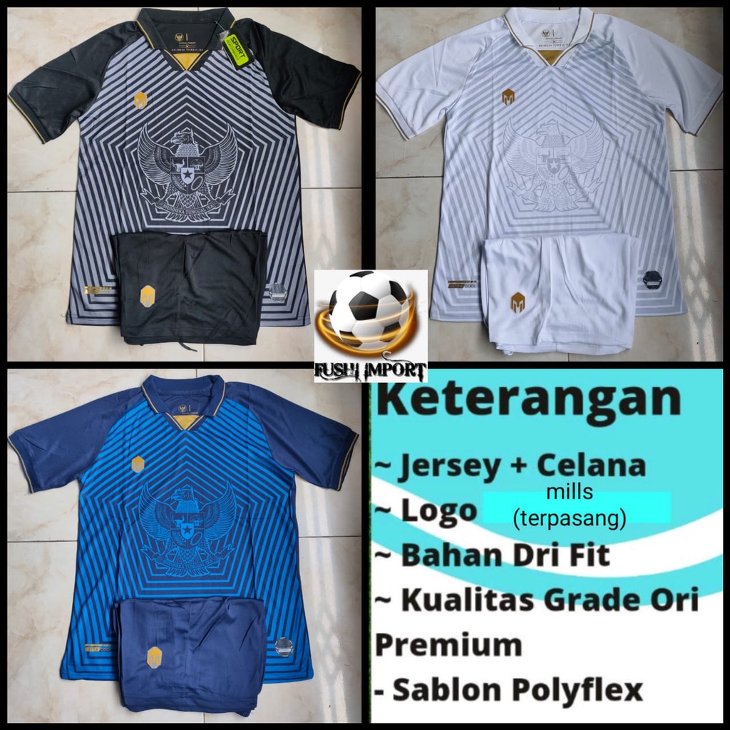 Setelan Jersey Futsal Timnas Hitam Putih Biru Fullset Satu Set Grade Ori