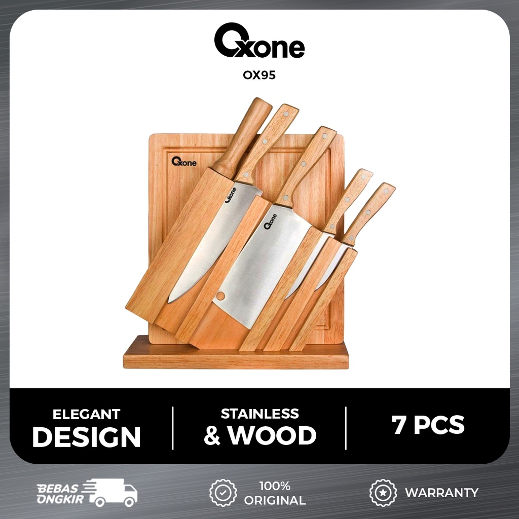 oxone ox95 pisau dapur kayu set dan talenan kayu kitchen tools