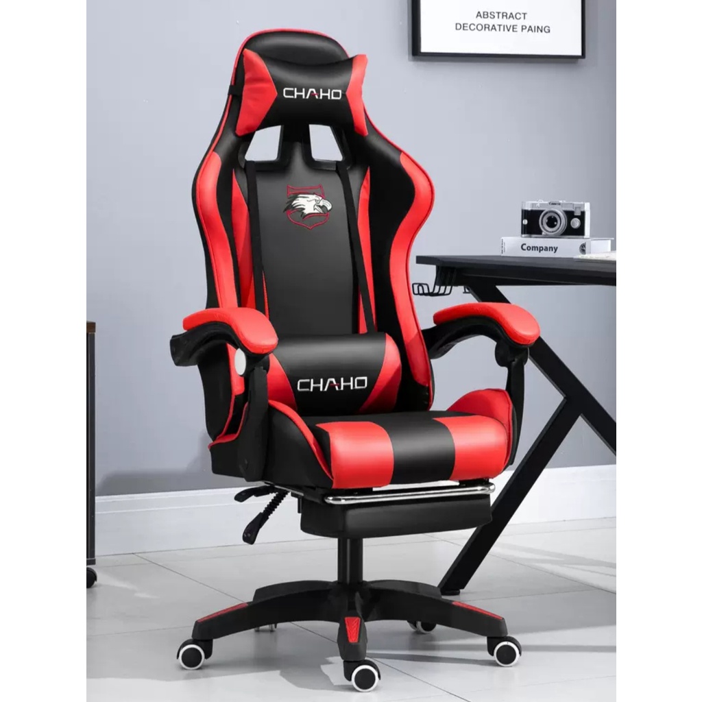 Bangku Gaming Kursi Gaming Chaho Chair Kursi Kerja Hidrolik Horizontal Footrest Kursi Balap-313 Merah Footrest