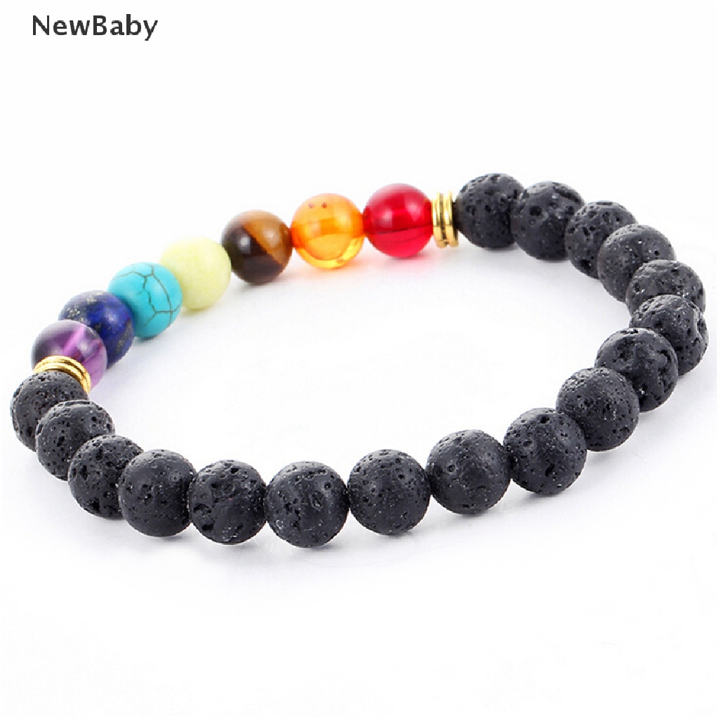 NewBaby 1x Hot Women 7 Gemstone Chakra Lava Rock Stone Prayer Reiki Bead Bracelet Bangle ID