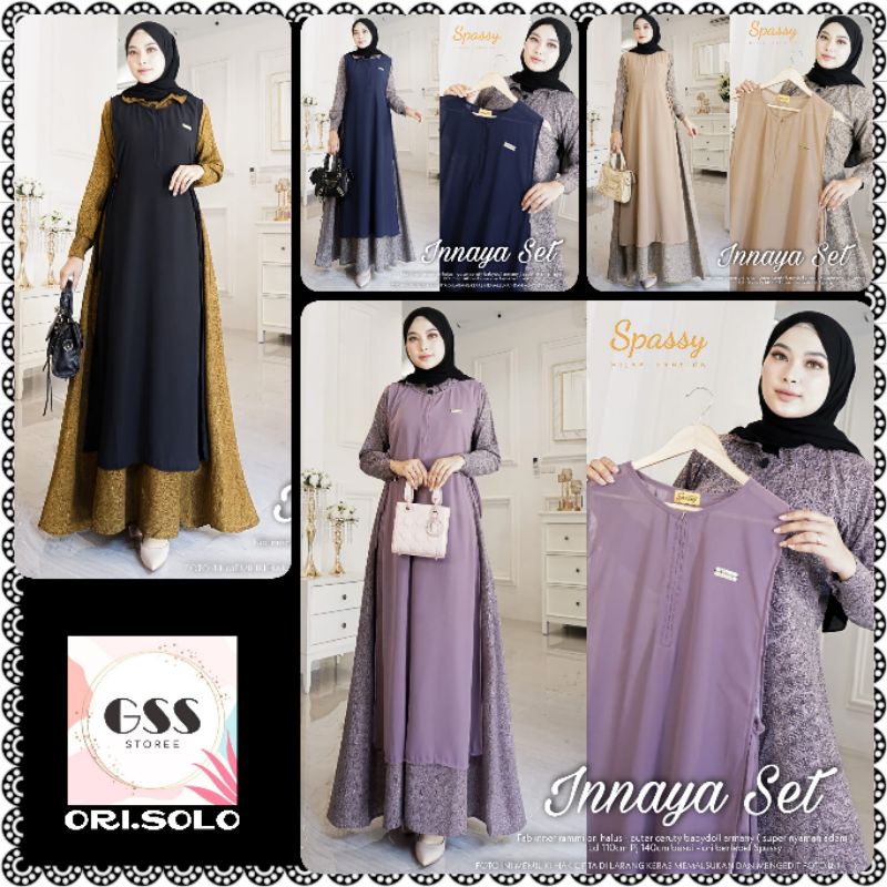 INNAYA SET DRESS Original By SPASSY HIJAB Ld 110 Pb 140 Busui Gamis Outer Wanita Katun Rammi Halus M