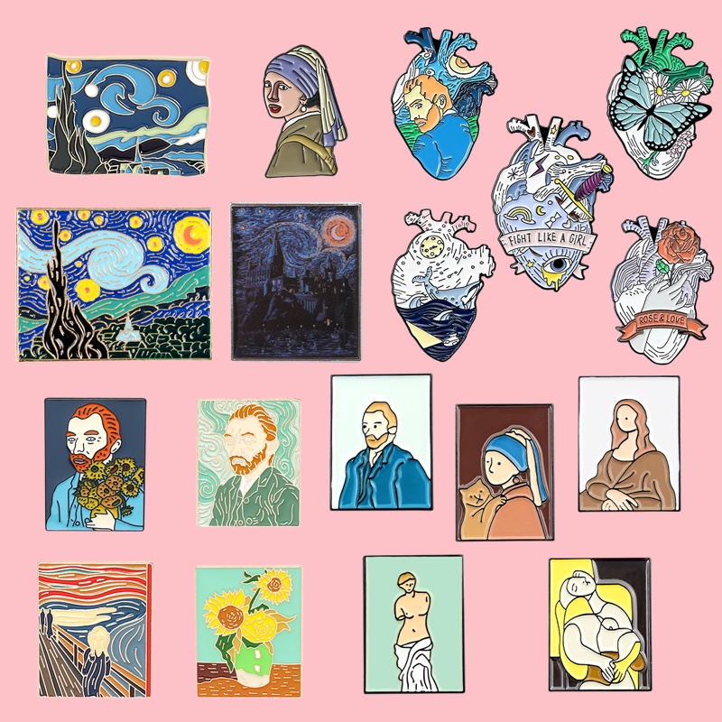 33gaya &quot;Van Gogh&quot; Lukisan Minyak Langit Berbintang Lapel Pin Ransel Lencana Koleksi Hadiah Untuk Teman Aksesoris Pakaian