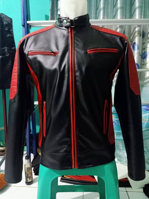 Jaket motor pria semi kulit