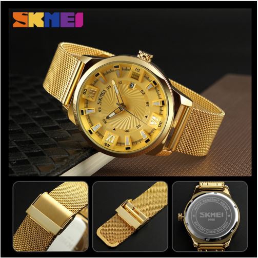 SKMEI 9166 Jam Tangan Pria Analog Tali Stainless WATCHKITE WKOS