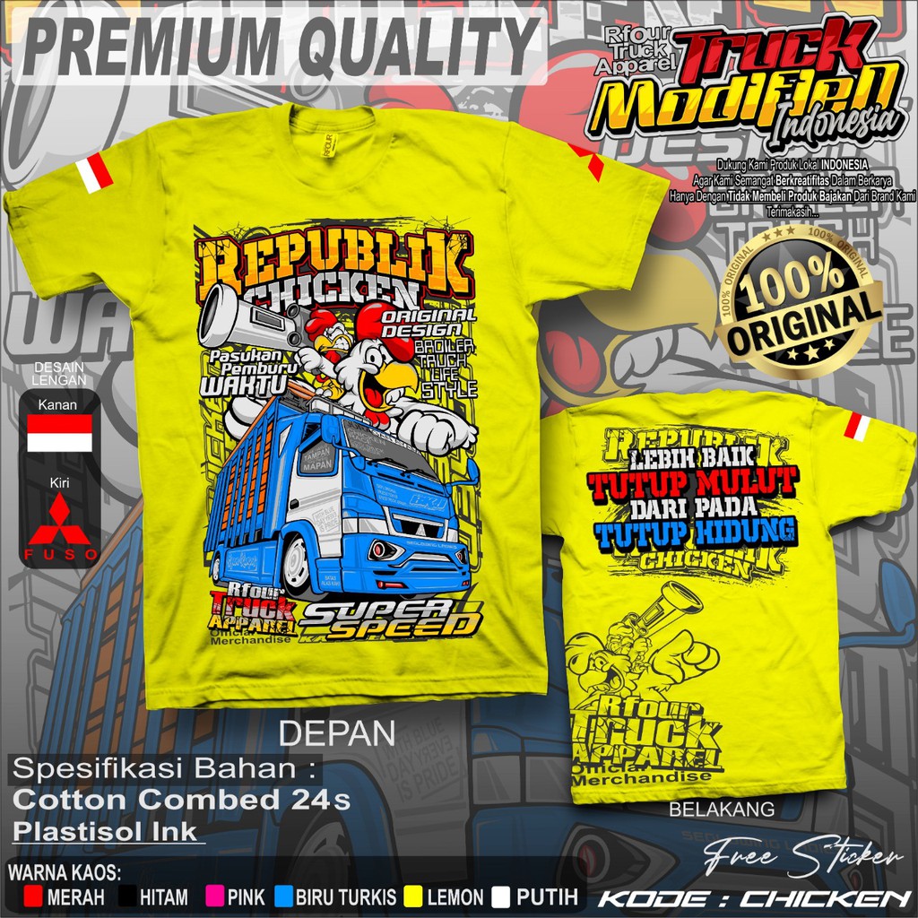 PROMO/OBRAL KILAT/BAJU KAOS TRUCK AYAM KAOS TRUCK REPUBLIK CHICKEN ORIGINAL KAOS TRUCK PREMIUM KAOS TRUCK AYAM TERBARU KAOS TRUK OLENG DRIVER MUDA KAOS SOPIR AYAM BALAP KEREN MBOIS KAOS TRUCK MODIF TAMPAN CANTER MANIA SABLON PLASTISOL COTTON COMBED 24s