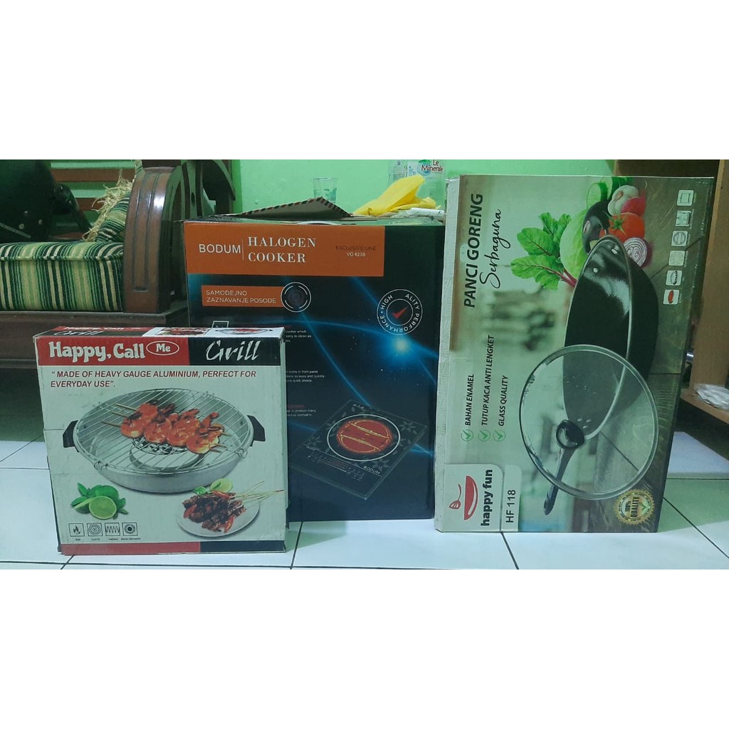 [BUNDLING] Bodum Halogen Cooker, Happy Fun Panci Goreng Serbaguna, Happy Call Grill