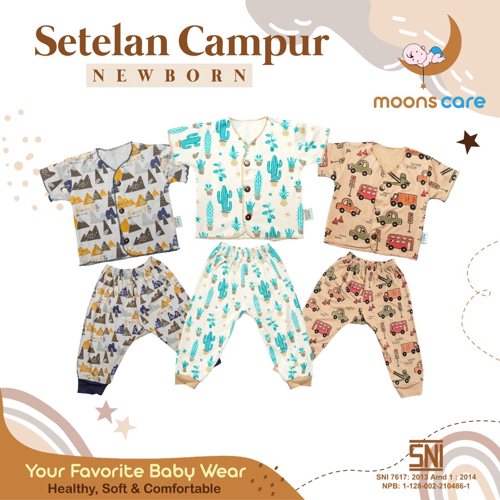 READY BANDUNG moons care Baju Bayi Stelan Campur Newborn Motif Premium | Baju Setelan Bayi Baru Lahir BAJU BAYI BARU LAHIR BAJU BAYI LUCU BAJU BAYI UNIK