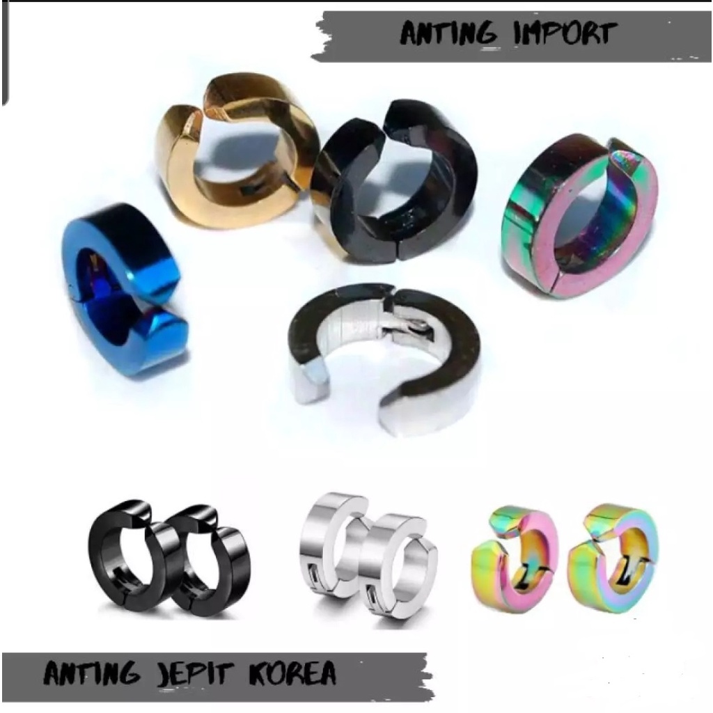 Anting Jepit Pria Wanita Korea Sepasang Warna Hitam Anting Gaya Tanpa Tindik