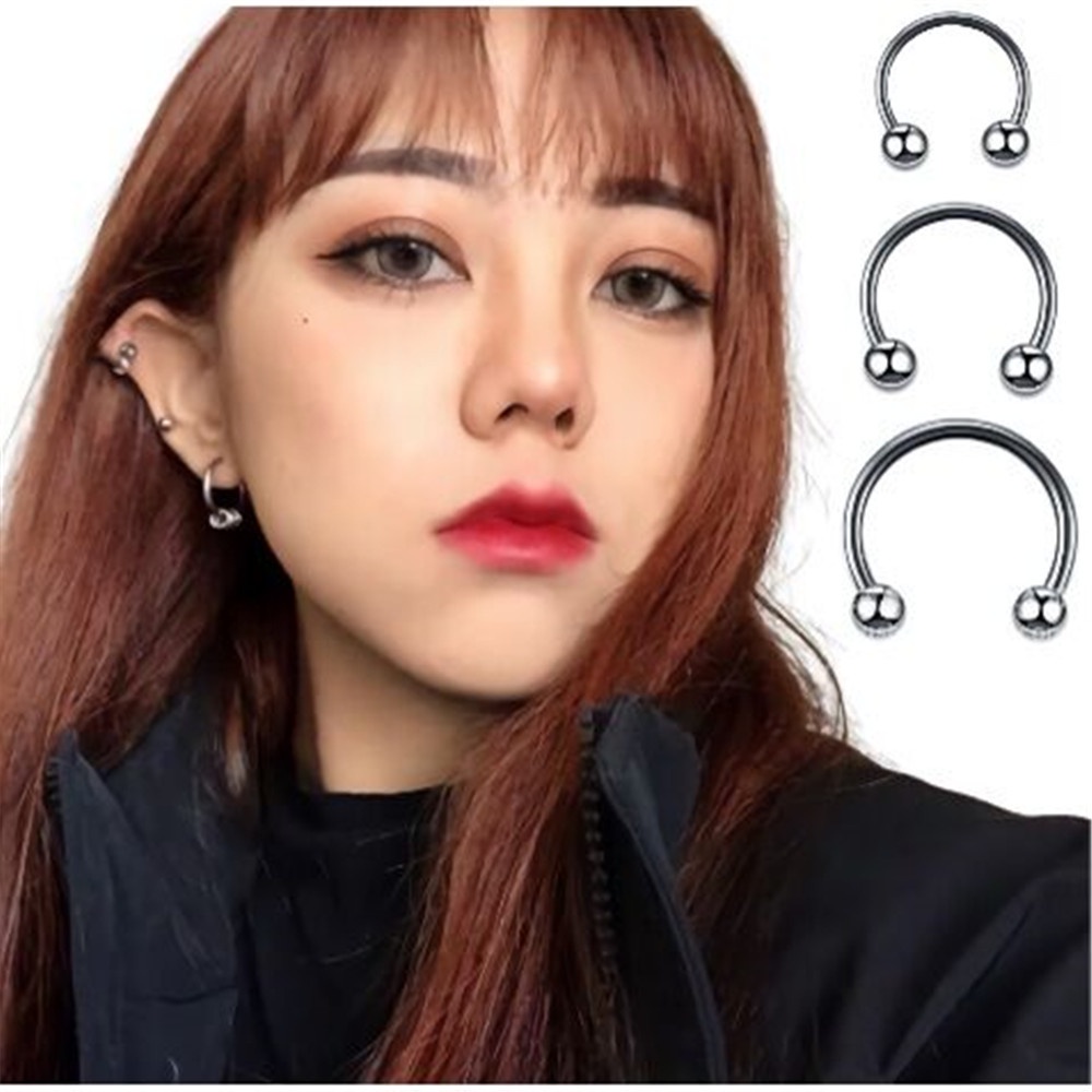 1PCS Korea Fashion Keren Berlubang berbentuk U Bola Ganda Ear Stud Earrings untuk Pria dan Wanita