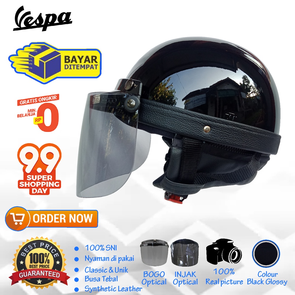 Helm BOGO Murah Retro Chip Vespa SNI - Helm Dewasa Stylish, Helm Retro Classic