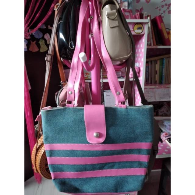[Preloved] [realpict] tas wanita biru jeans pink