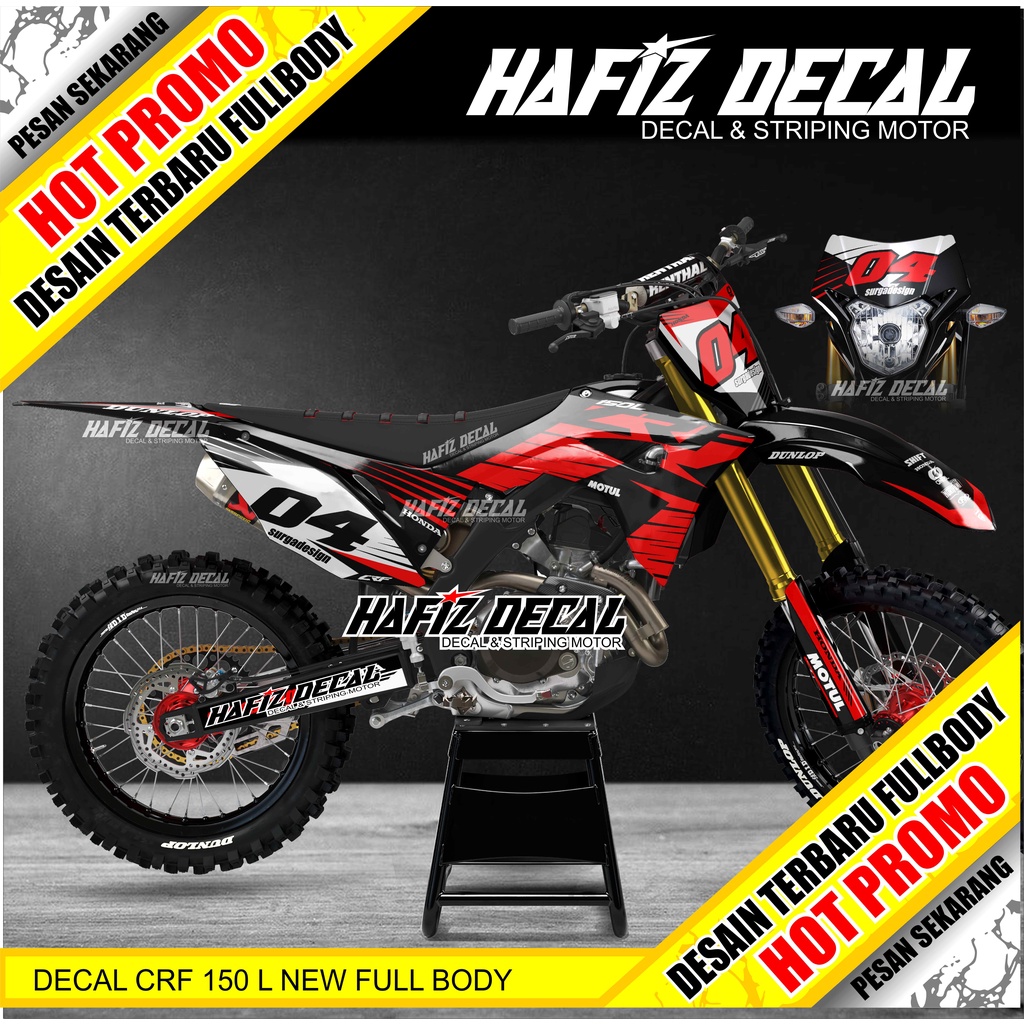 DECAL CRF 150 L FULL BODY, STICKER CRF, DECAL CRF HITAM MERAH, DECAL CRF 150, DECAL CRF 150 L