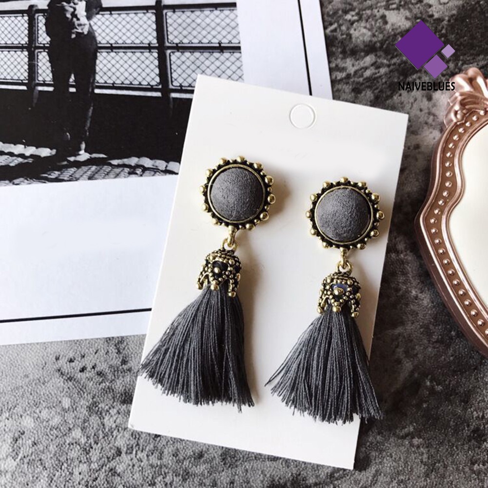 Naiveblue &gt; Anting Tusuk Gantung Statement Desain Rumbai Gaya Vintage Untuk Wanita