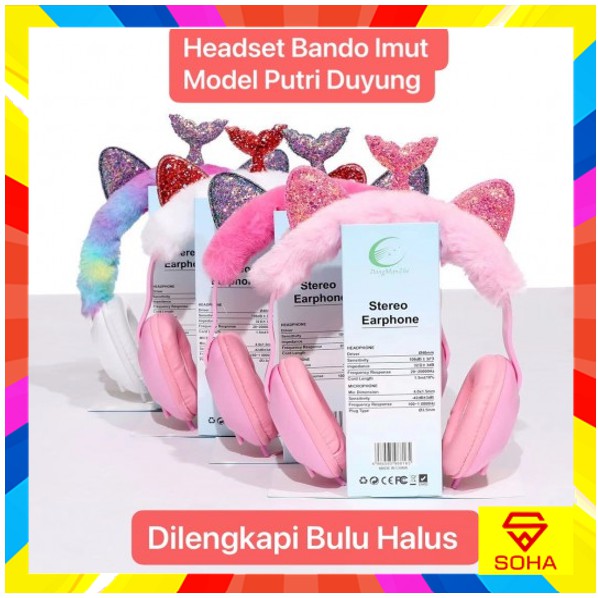 HGM-019 Headset Bando Karakter Lumba Ekor Putri Duyung / Headphone Kabel Kids Cartoon